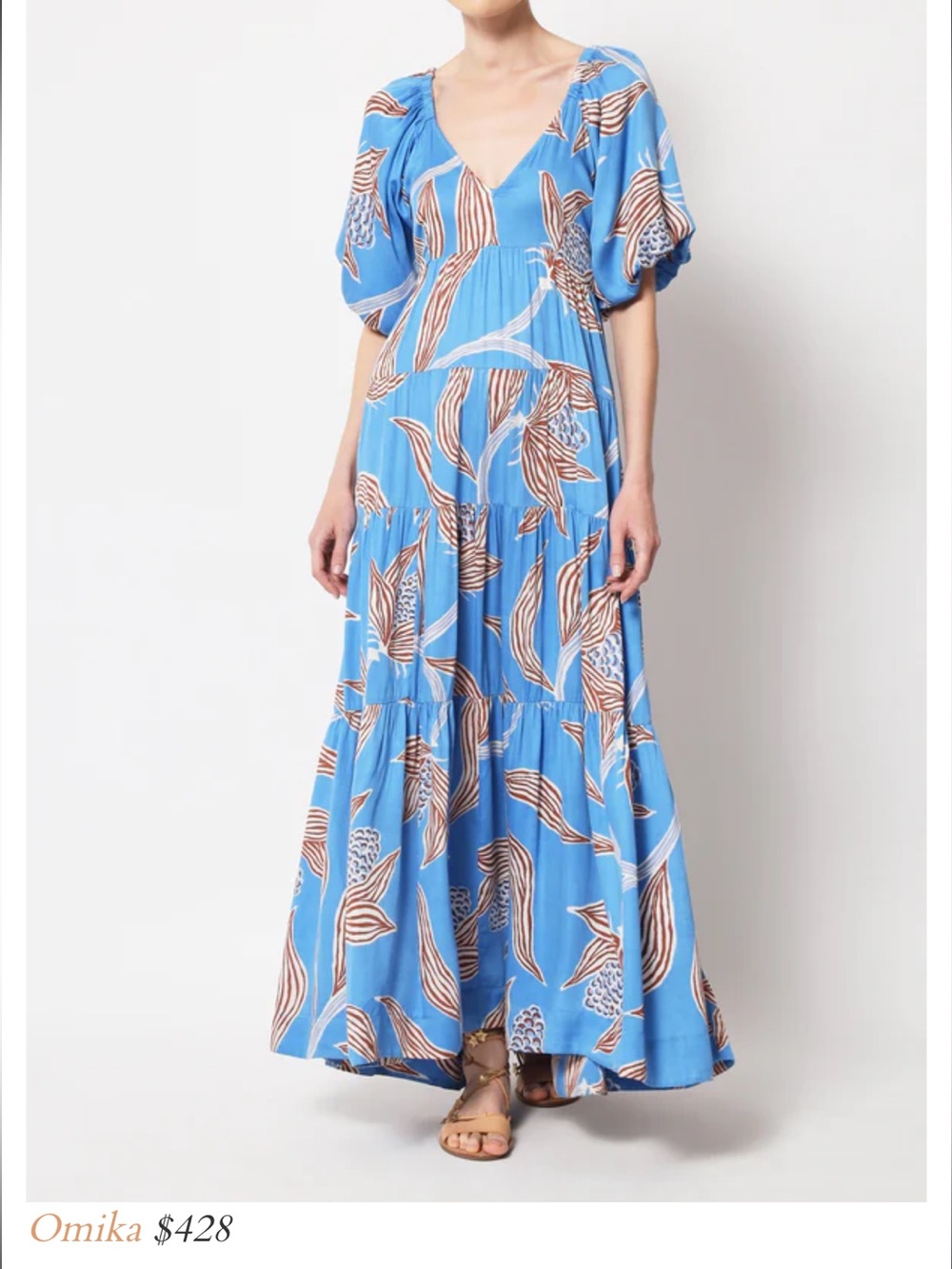 Omika Ila Sky-Blue Lido Lagoon Tiered Maxi Dress Small